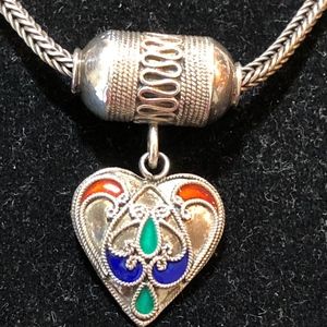 Bali Sterling 925 Necklace / Chain Enameled Heart